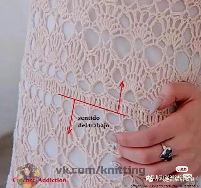 Crochet chart for red openwork top and pastel rainbow dress with detailed pattern symbols