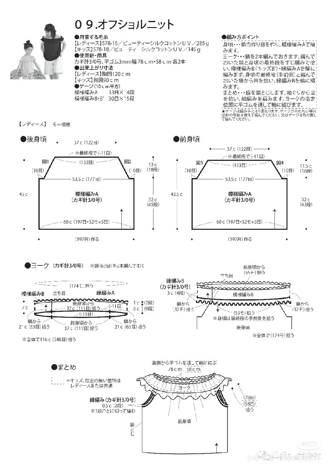 Crochet chart for red openwork top and pastel rainbow dress with detailed pattern symbols