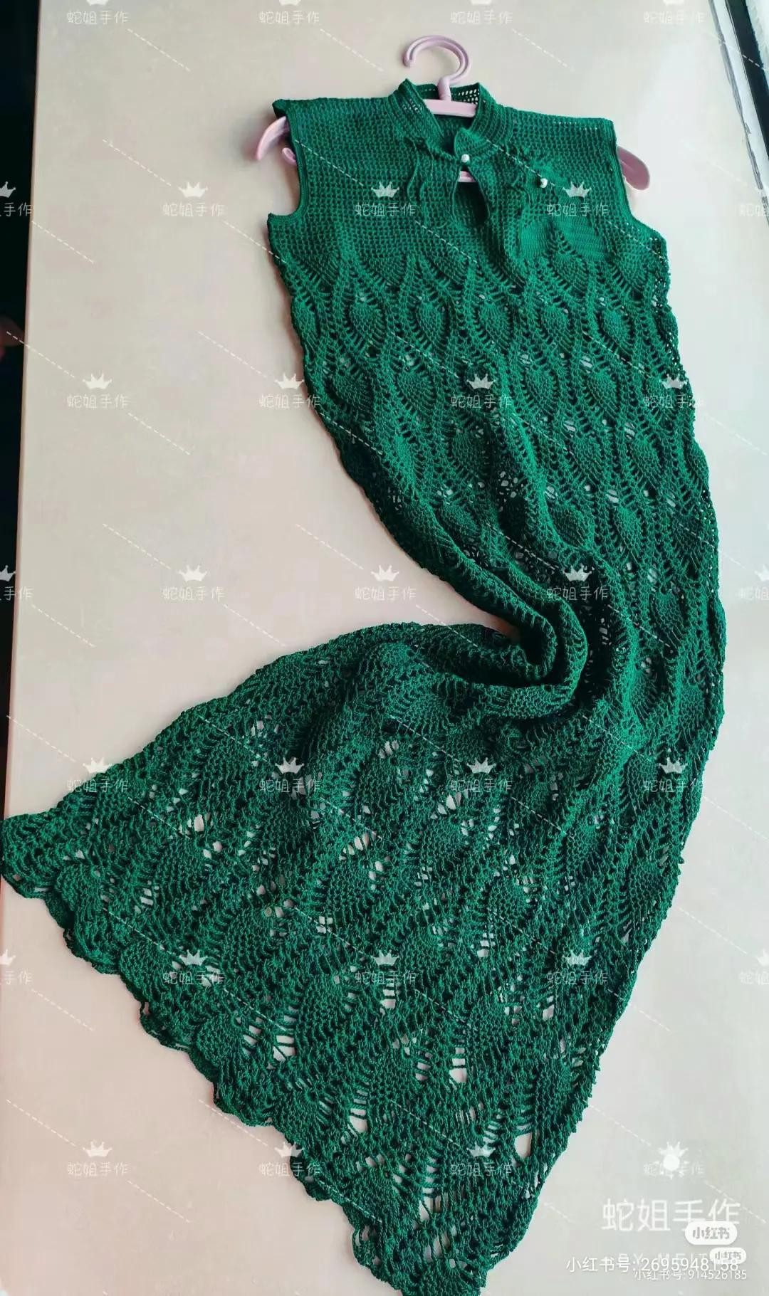 Crochet chart for red openwork top and pastel rainbow dress with detailed pattern symbols