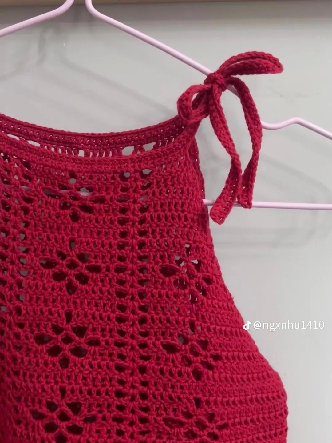 Crochet chart for red openwork top and pastel rainbow dress with detailed pattern symbols