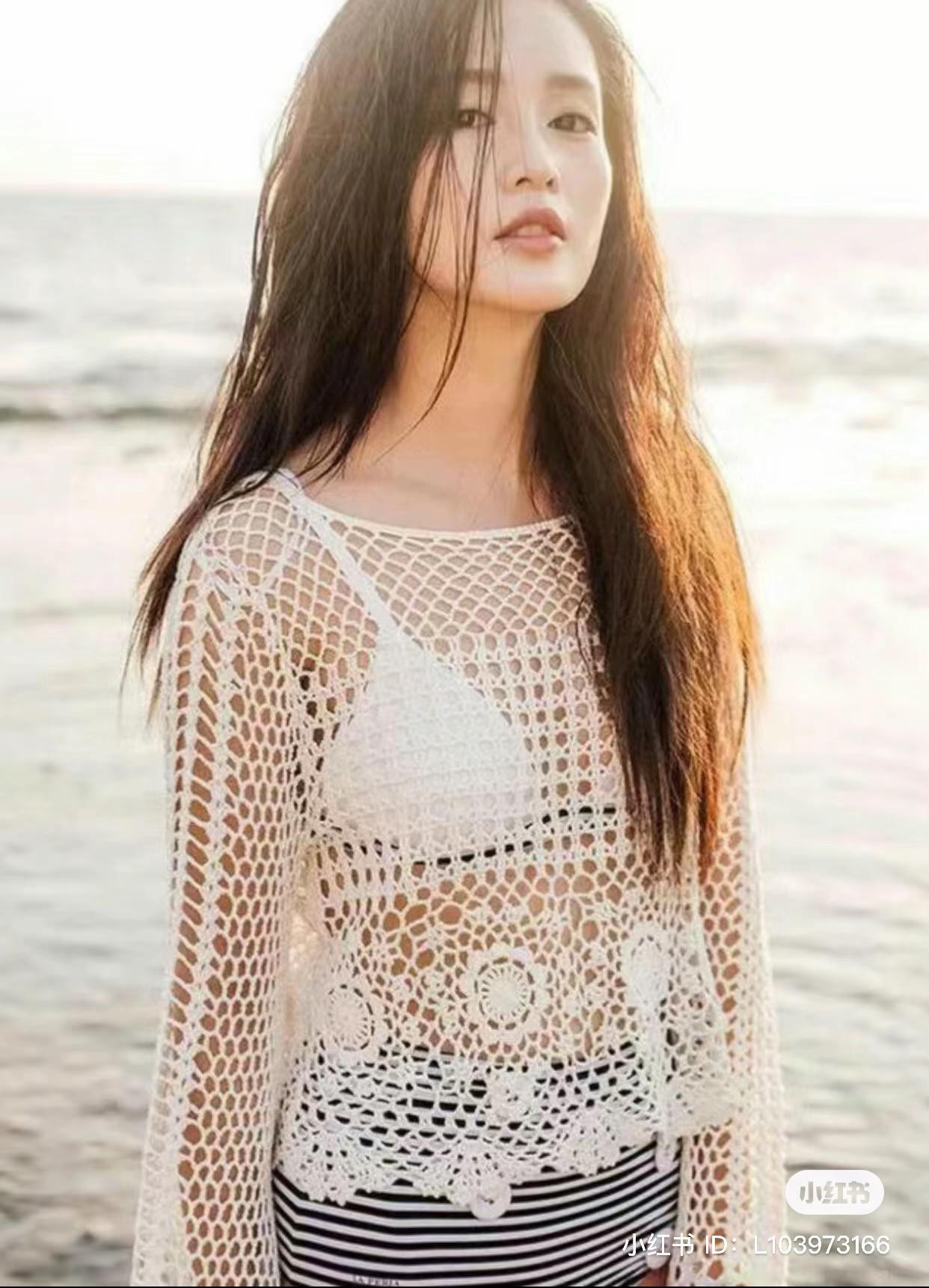 Crochet Chart for White Floral Mesh Long Sleeve Top