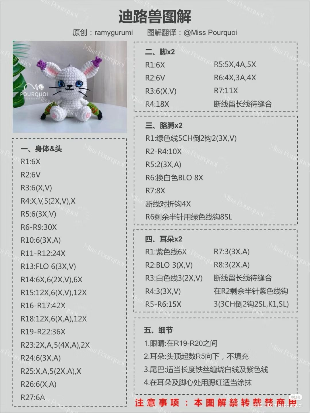 Crochet Chart for White Rabbit Keychain with Blue Eyes