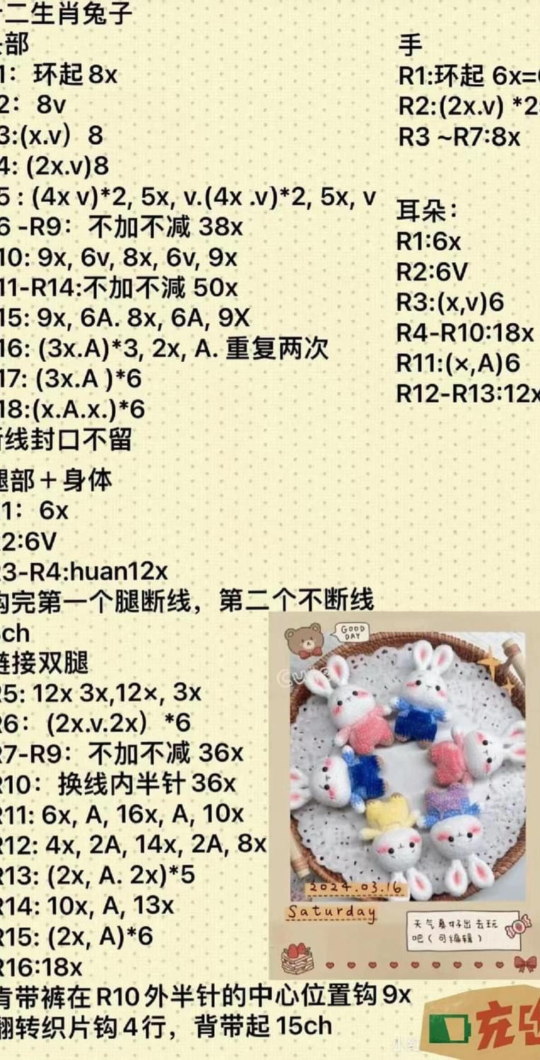 Crochet Chart Pattern for Cute Amigurumi Animals: Bear, Rabbit, and Monkey