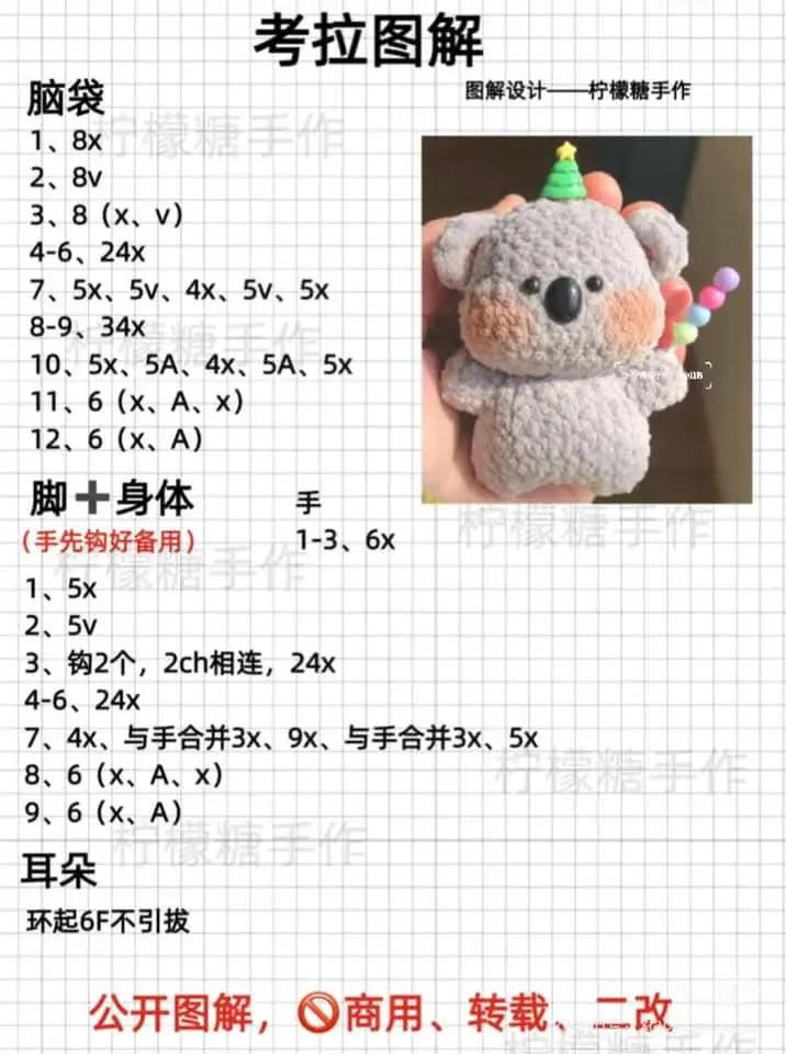 Crochet Chart Pattern for Cute Bear and Koala Amigurumi Dolls