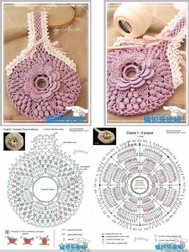 Crochet Chart Pattern for Pink Pig Crossbody Bag with Pearls and Cherry Drawstring Bag