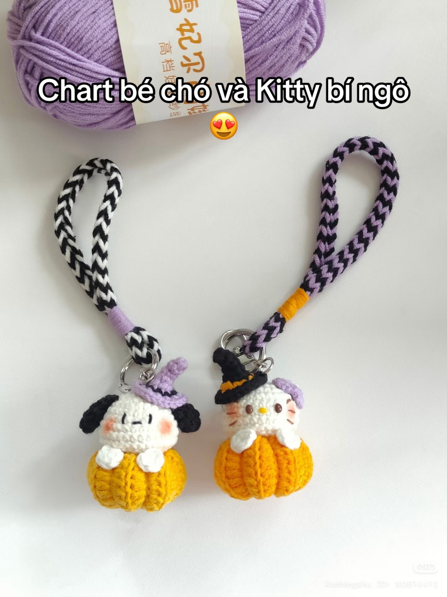 Crochet Chart: Puppy and Kitty Pumpkin Halloween Keychains