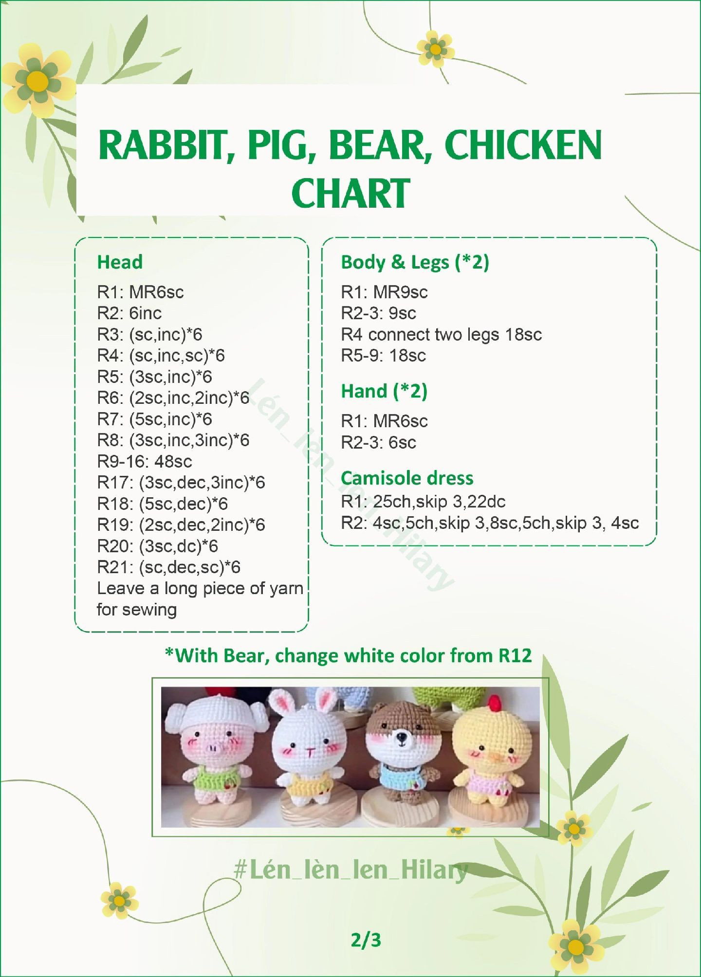 Crochet Chart: Rabbit, Pig, Bear, Chicken Amigurumi Dolls Pattern