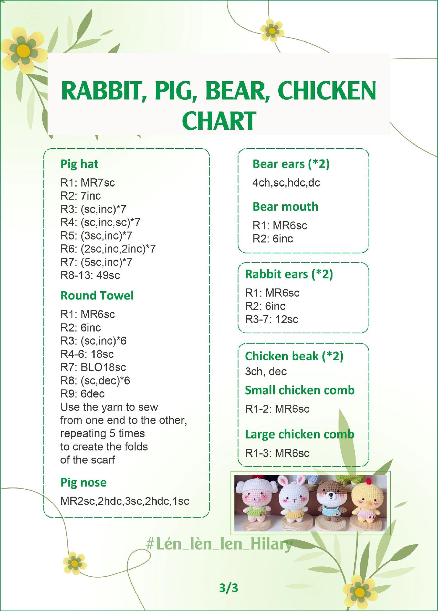 Crochet Chart: Rabbit, Pig, Bear, Chicken Amigurumi Dolls Pattern