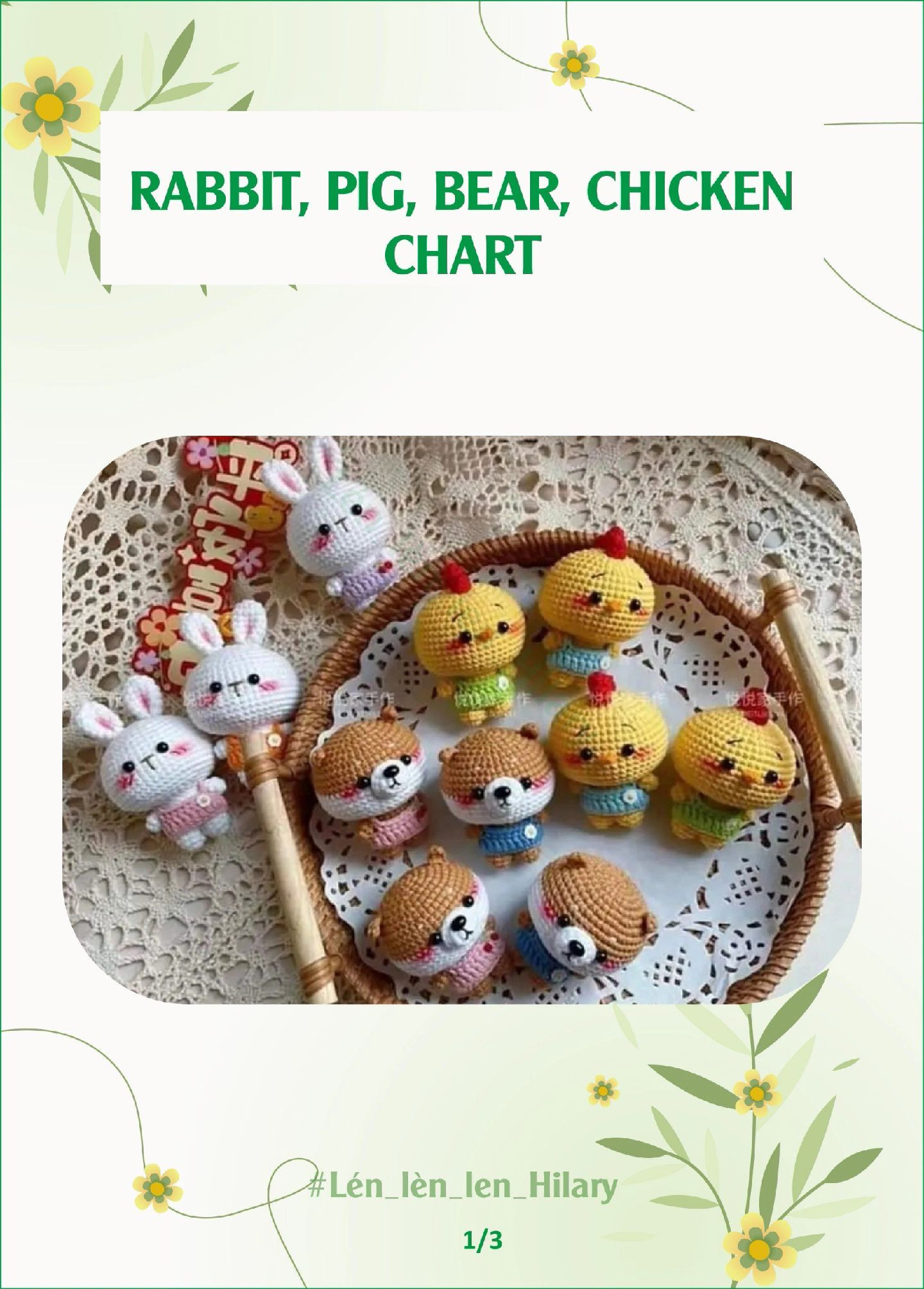 Crochet Chart: Rabbit, Pig, Bear, Chicken Amigurumi Dolls Pattern