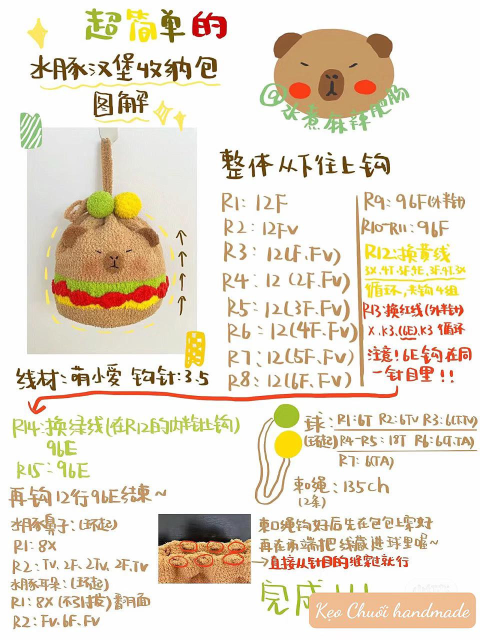 Crochet Chart: Super Simple Hamster Hamburger Storage Bag