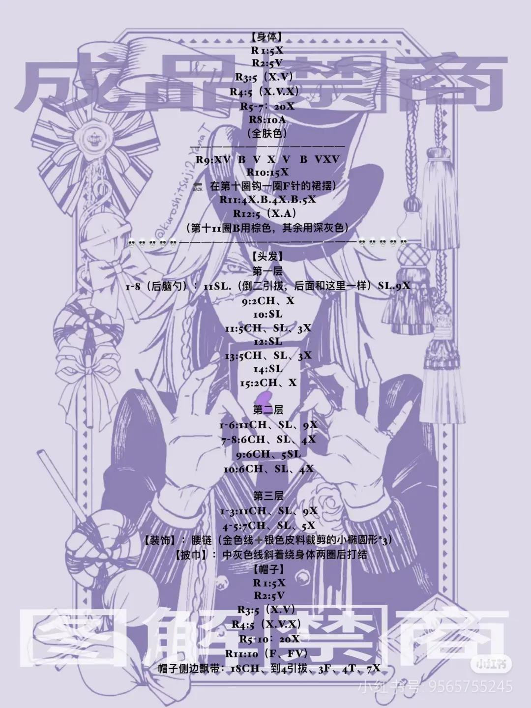 Crochet Chart Tutorial: Black Coat Character Keychain Doll