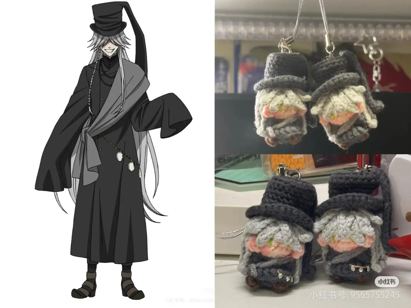 Crochet Chart Tutorial: Black Hat Long Hair Character Amigurumi Keychain Pattern