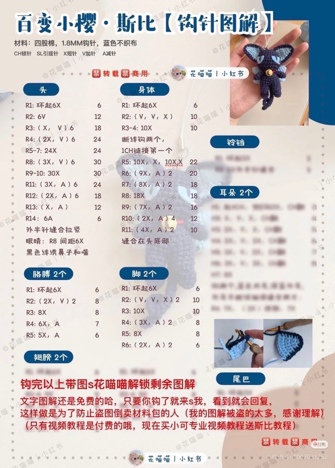 Crochet Chart Tutorial for Blue Cat Amigurumi Doll