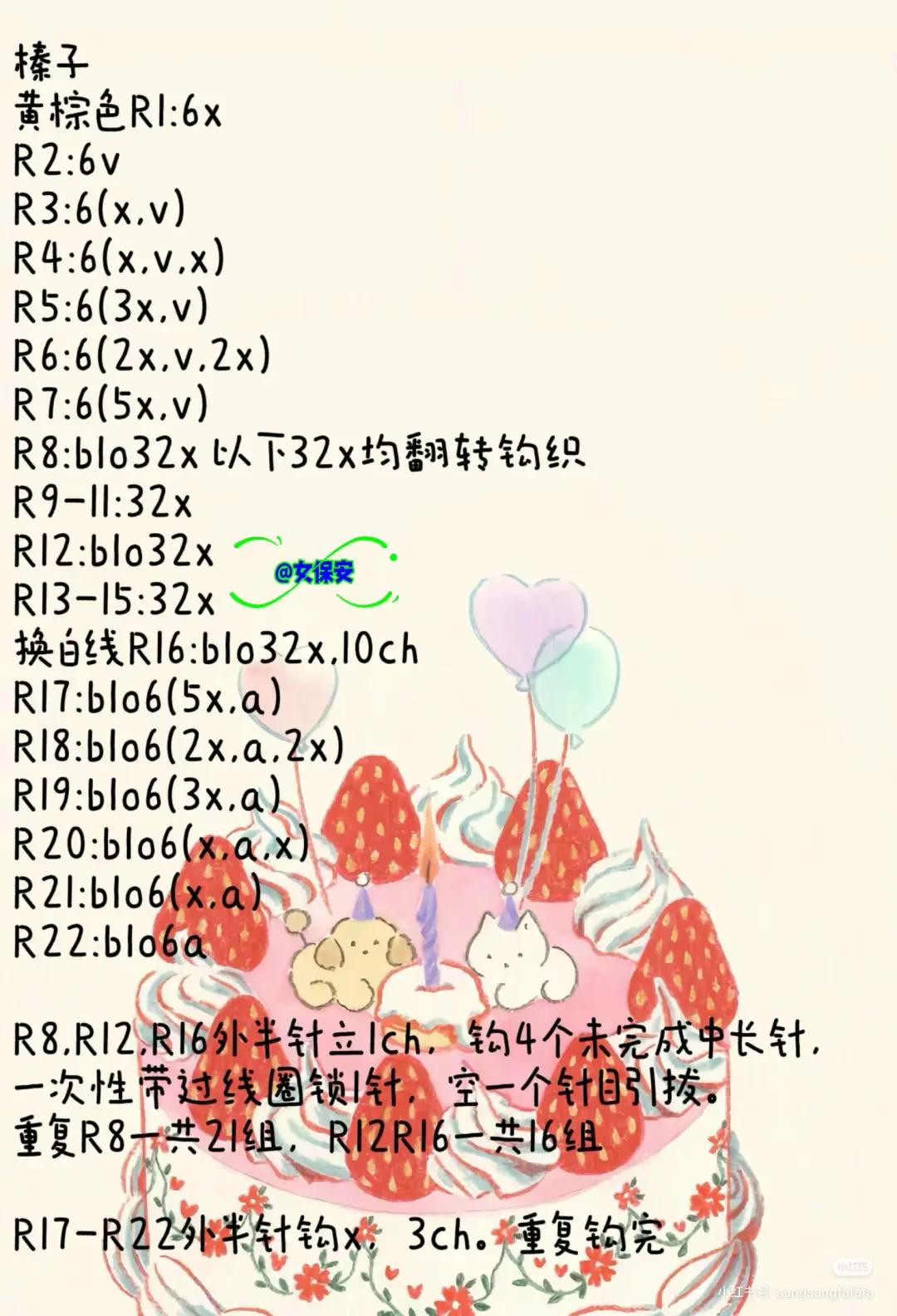 Crochet Chart Tutorial for Cute Birthday Cake Amigurumi with Candle and Strawberry Design