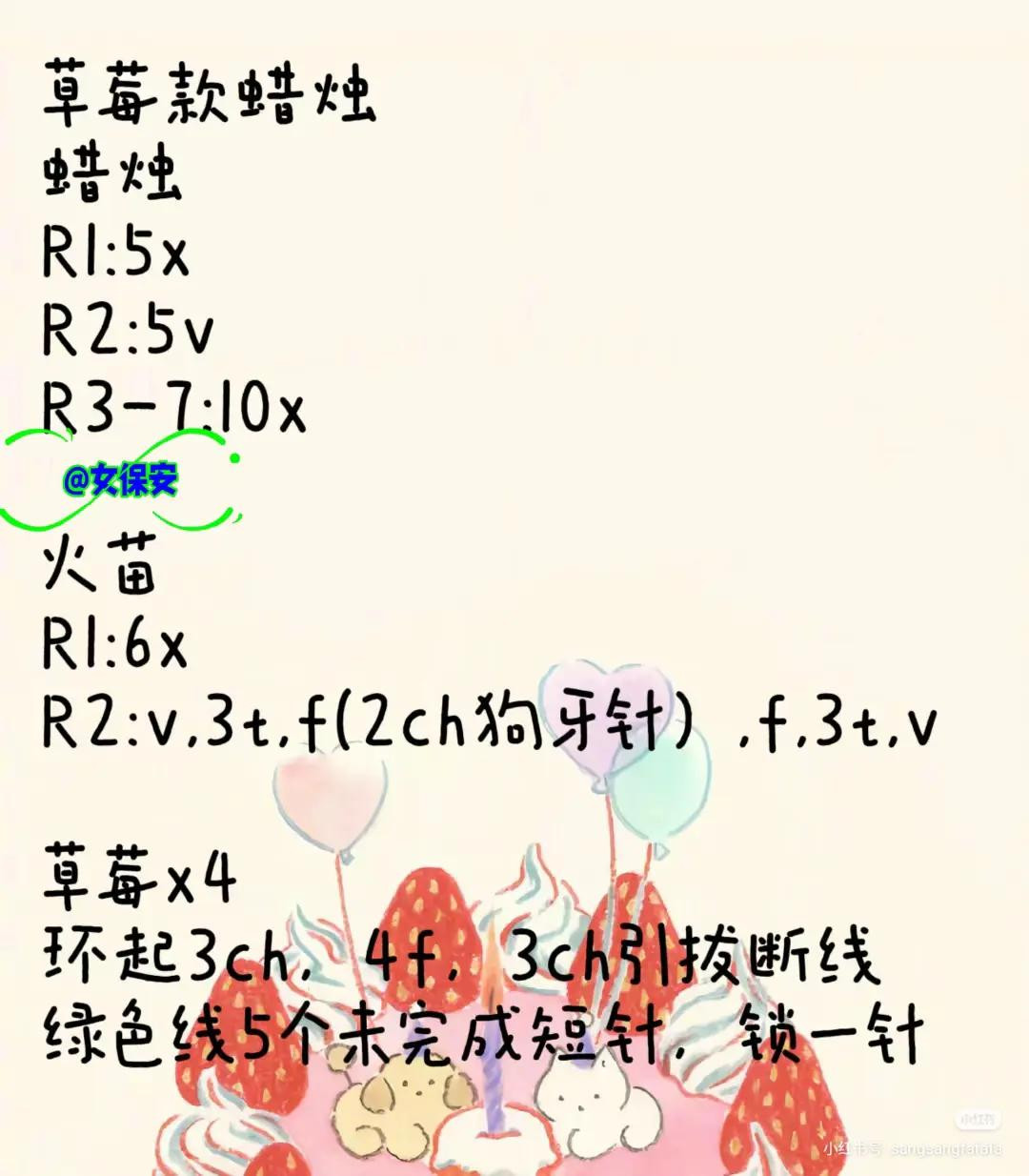 Crochet Chart Tutorial for Cute Birthday Cake Amigurumi with Candle and Strawberry Design