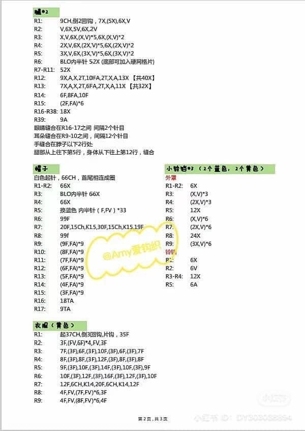 Crochet Chart Tutorial for Cute Blue and Yellow Bunny Doll with Hat and Scarf