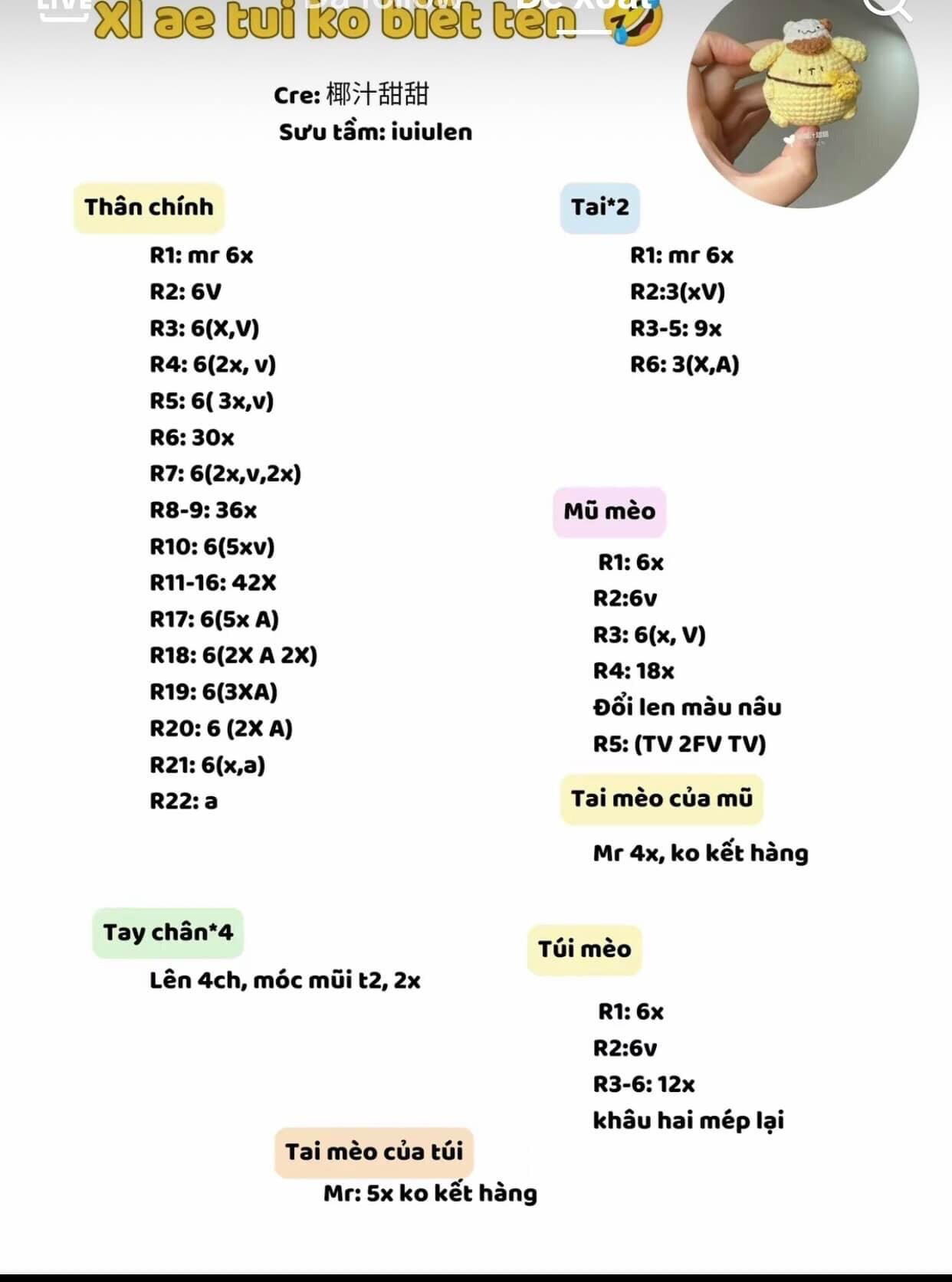Crochet Chart Tutorial for Cute Blue and Yellow Bunny Doll with Hat and Scarf