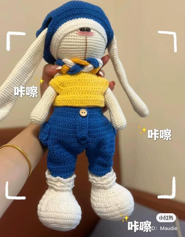 Crochet Chart Tutorial for Cute Blue and Yellow Bunny Doll with Hat and Scarf
