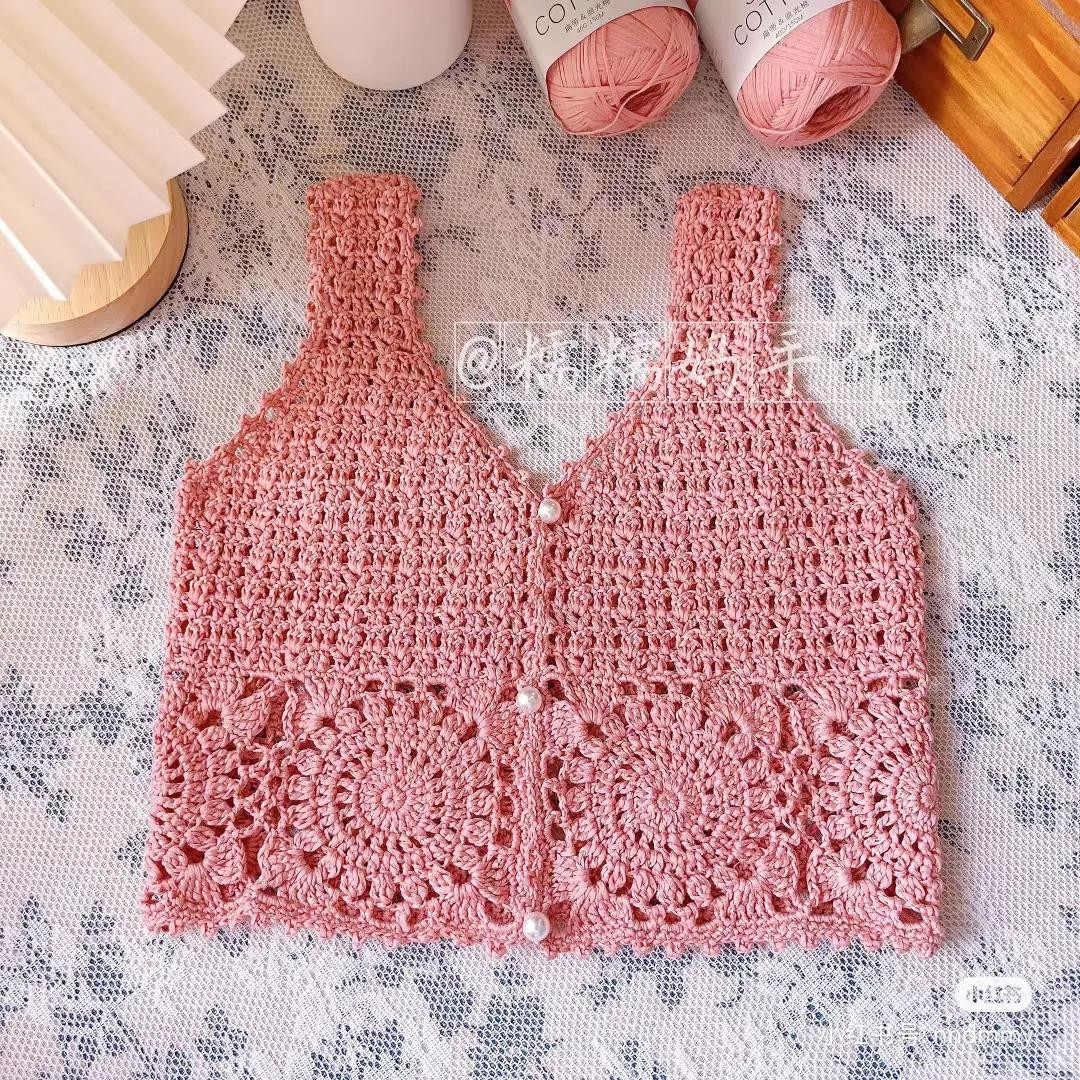 Crochet Chart Tutorial: Pink Baby Vest with Flower Motif and Brown Bear-Themed Dress