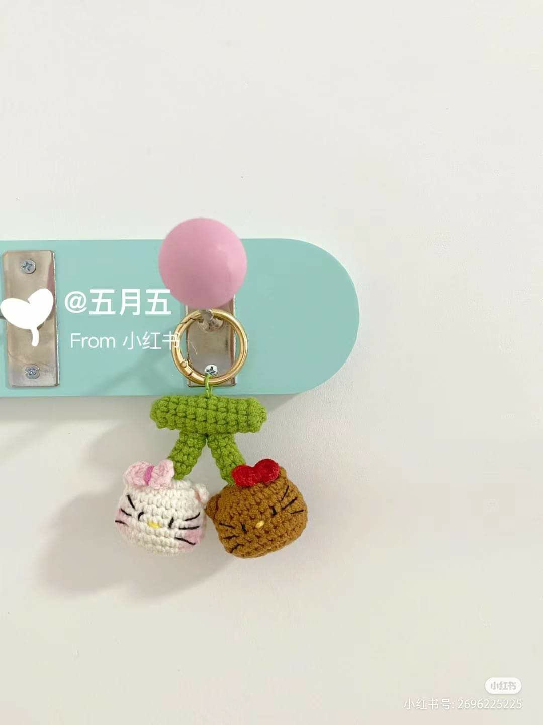 Crochet Cherry Kitty Amigurumi Keychain Pattern Chart