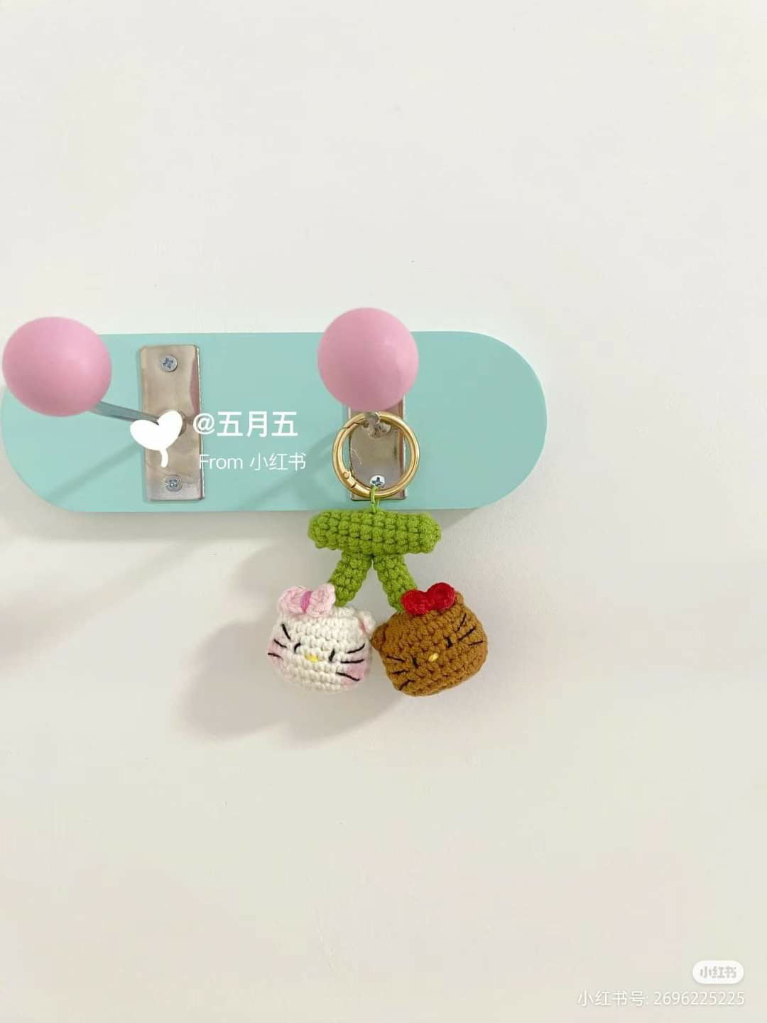 Crochet Cherry Kitty Amigurumi Keychain Pattern Chart