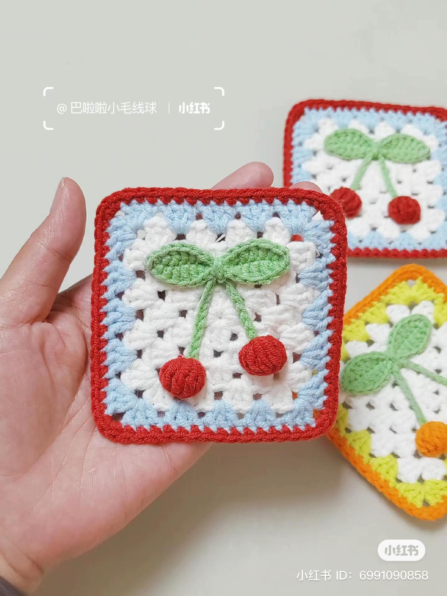 Crochet Cherry Square Pattern: Tutorial for Red and Orange Summer Granny Squares with Applique