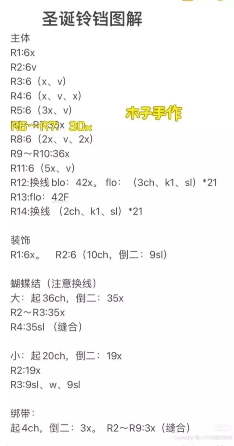Crochet Christmas Bell and Hello Kitty Ornament Pattern Chart