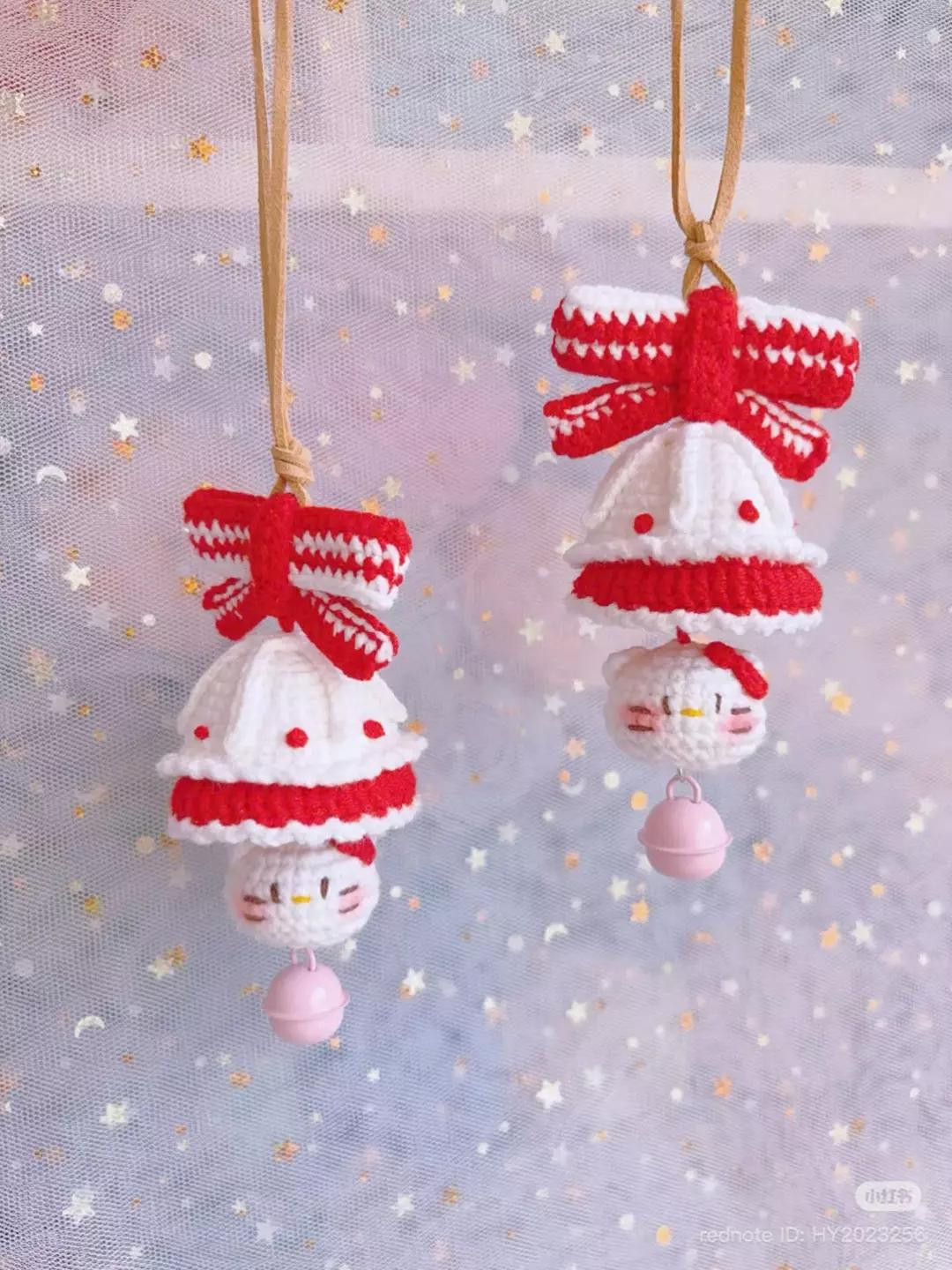 Crochet Christmas Bell and Hello Kitty Ornament Pattern Chart