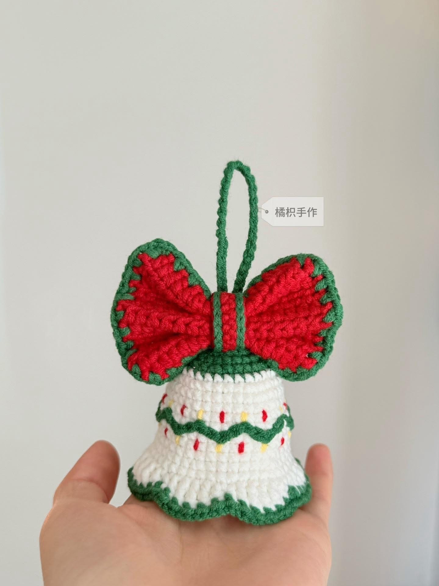 Crochet Christmas Bell Ornament Chart with Bow and Gingerbread