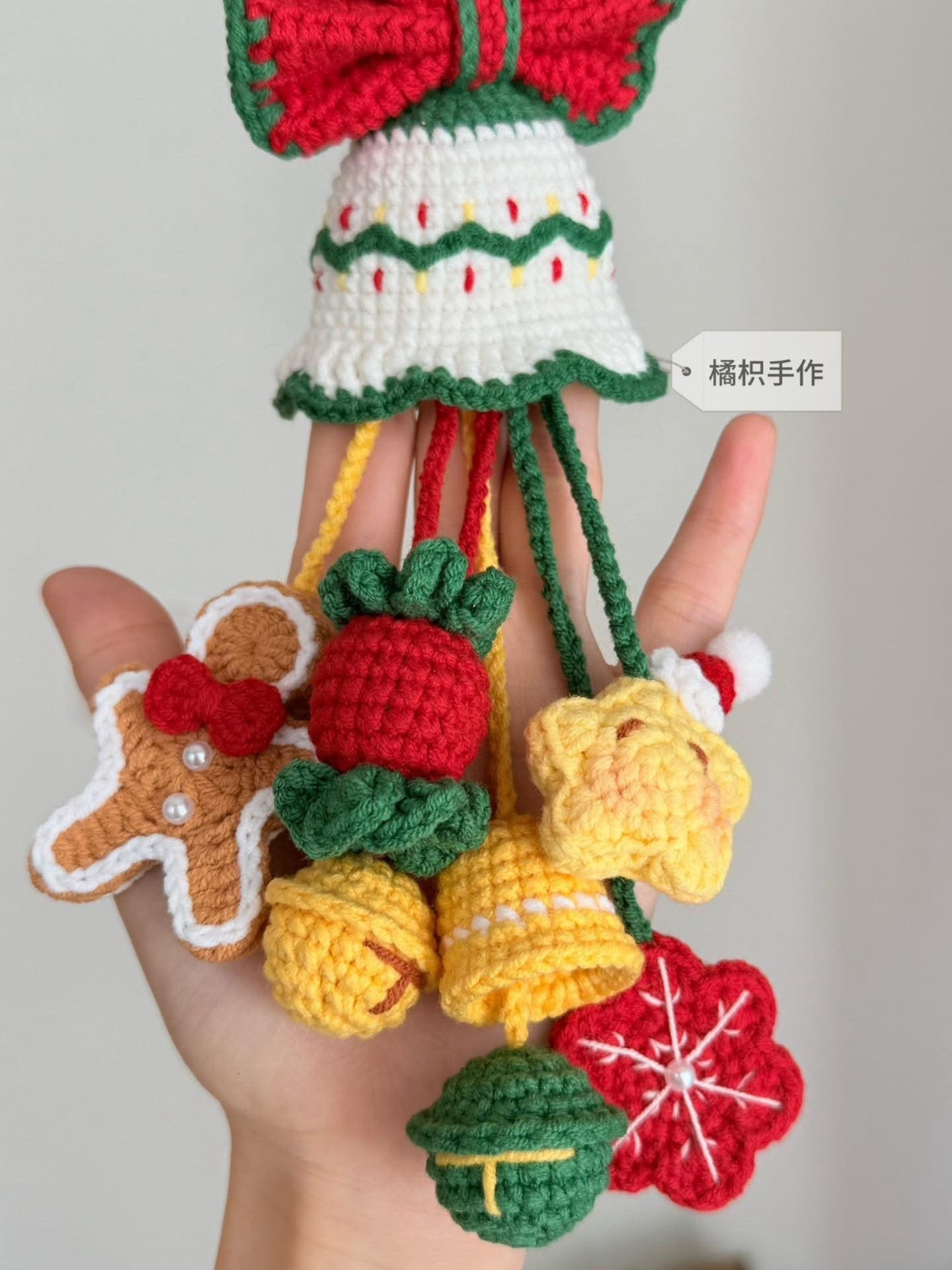 Crochet Christmas Bell Ornament Chart with Bow and Gingerbread