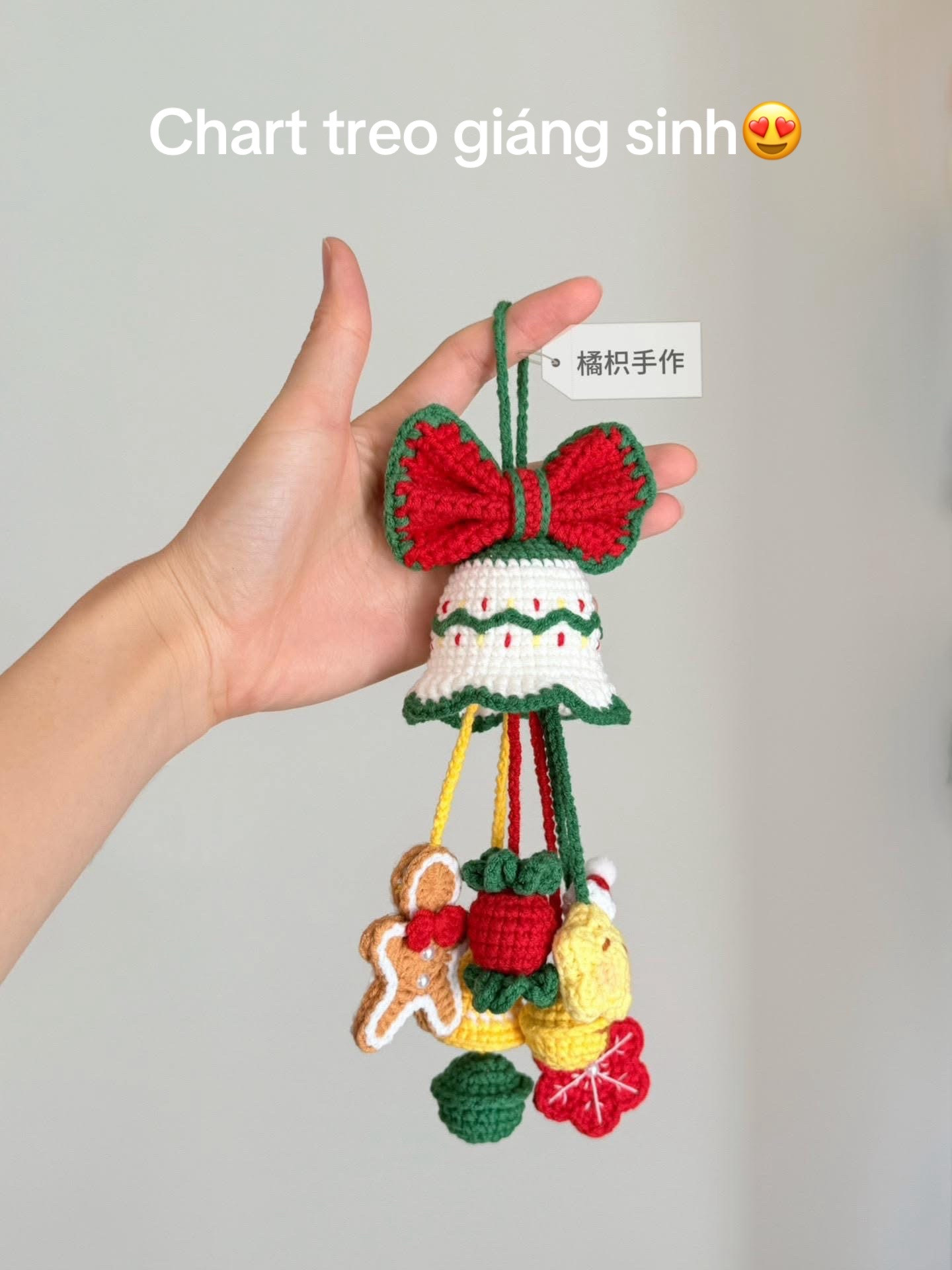 Crochet Christmas Bell Ornament Chart with Bow and Gingerbread