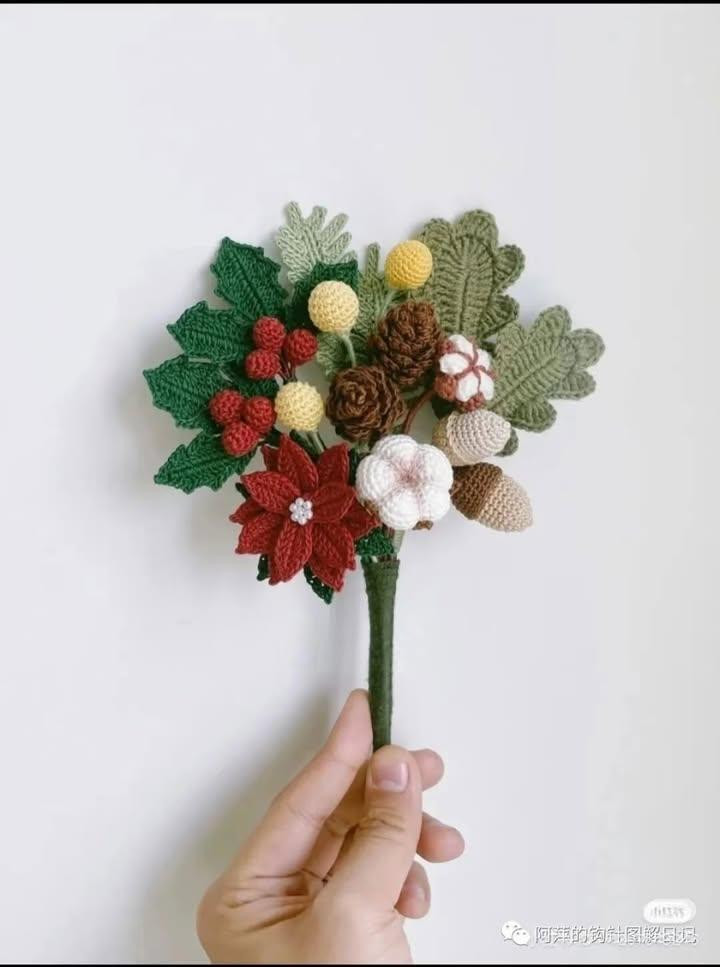 Crochet Christmas Bouquet Pattern with Poinsettia, Holly, and Cotton Flower Charts