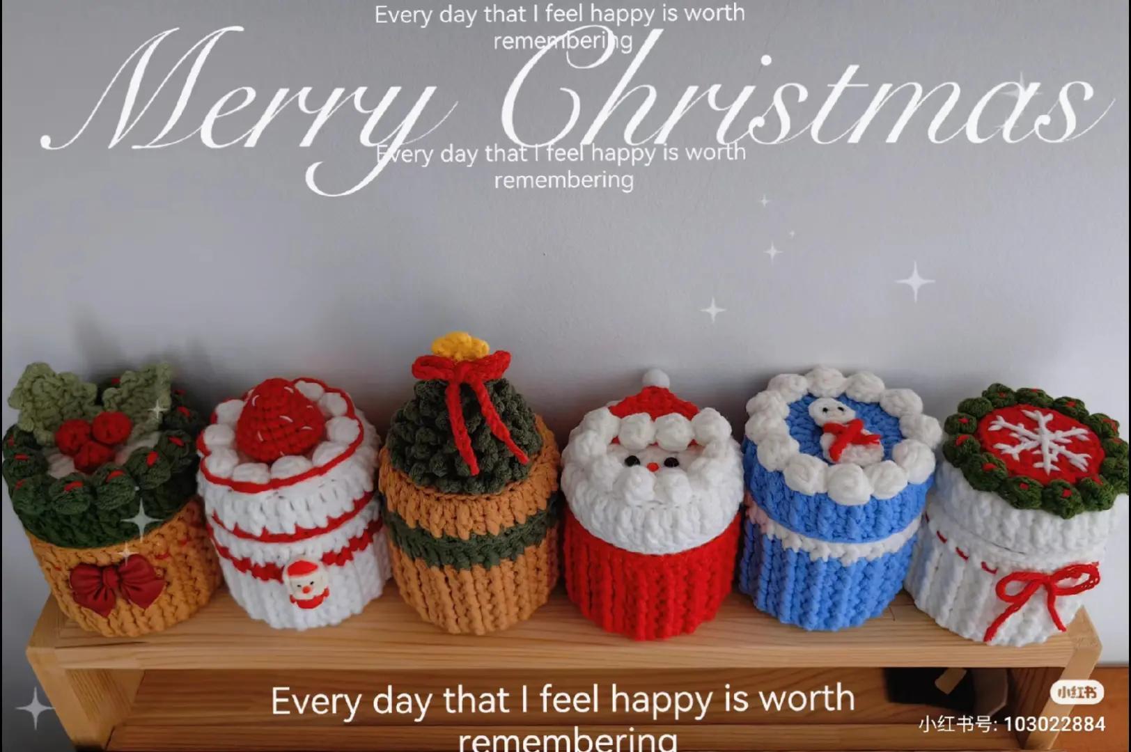Crochet Christmas Cupcake Pattern Chart: Santa, Snowman, Tree