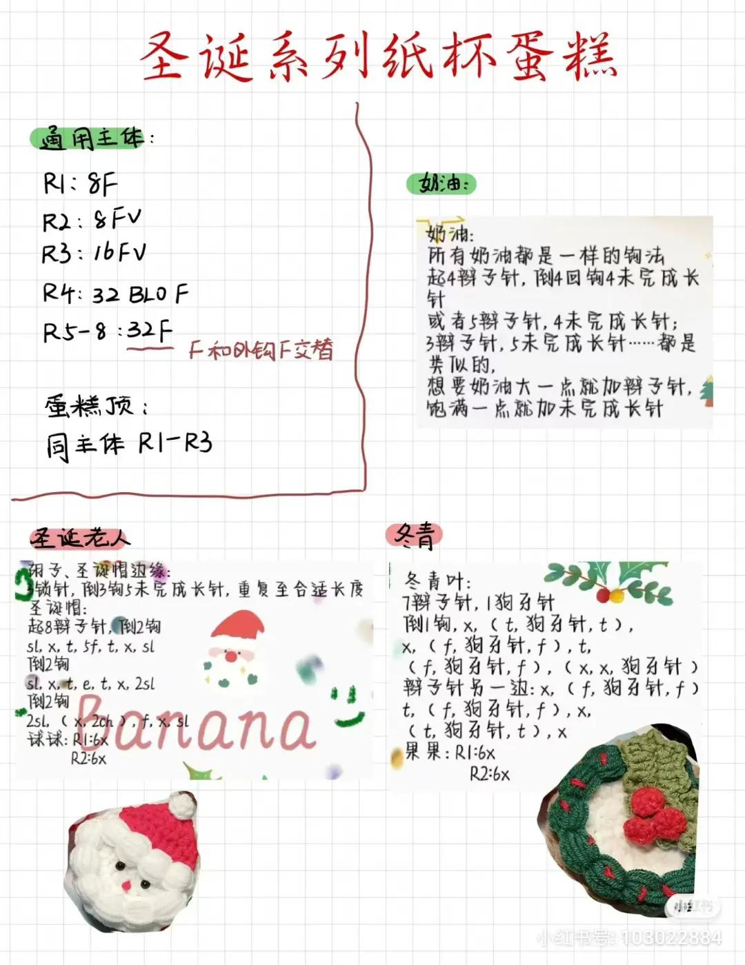 Crochet Christmas Cupcake Pattern Chart: Santa, Snowman, Tree