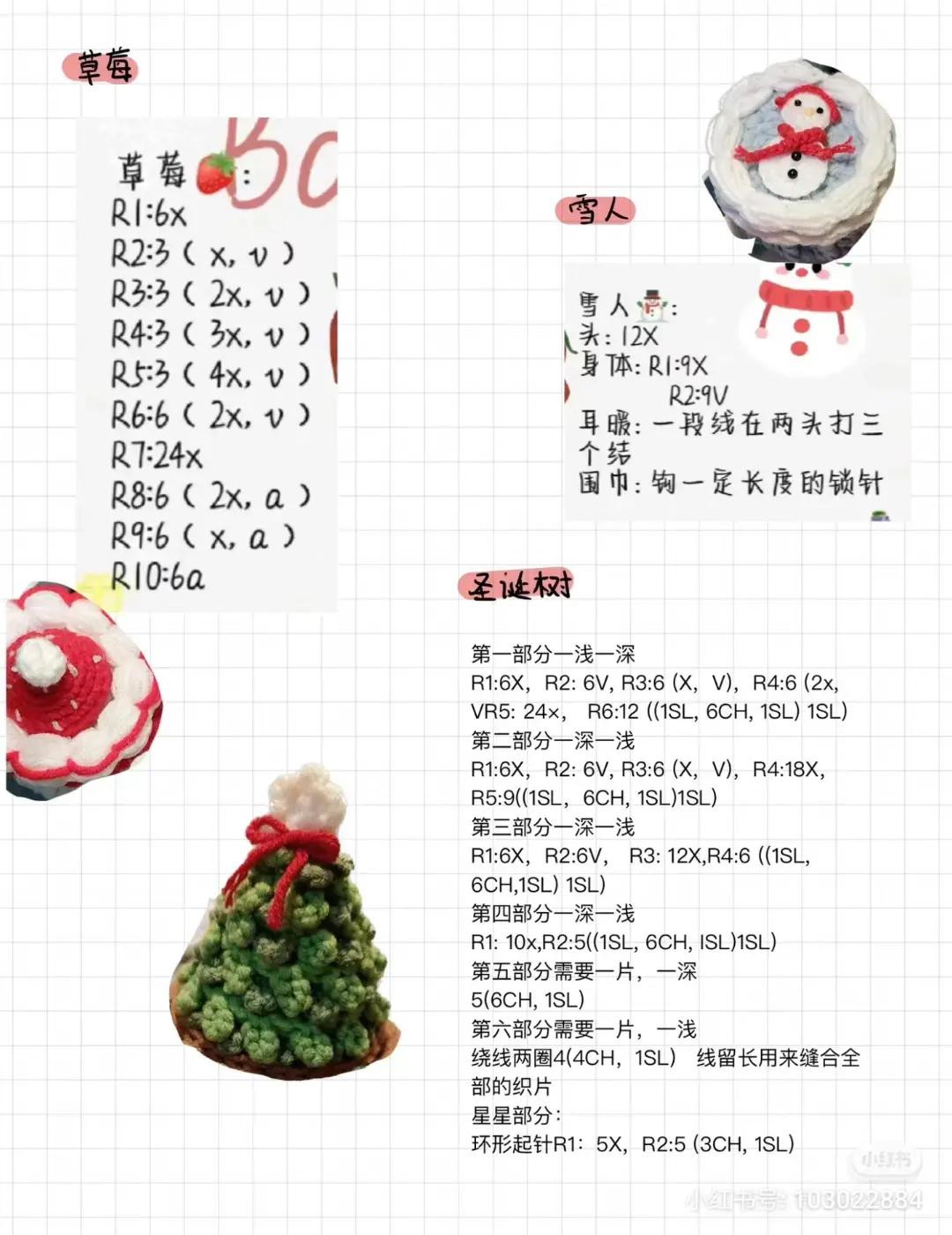 Crochet Christmas Cupcake Pattern Chart: Santa, Snowman, Tree