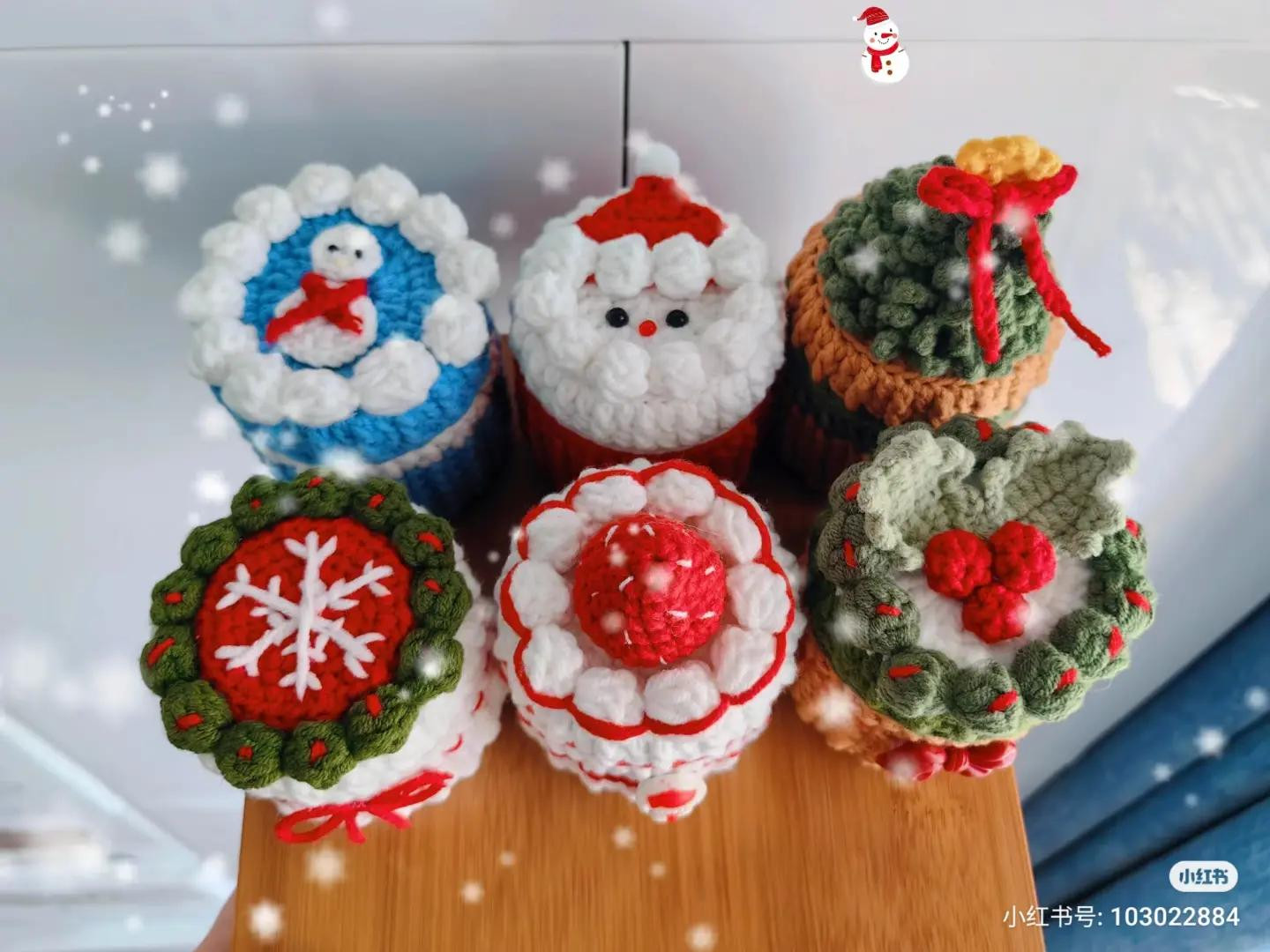 Crochet Christmas Cupcake Pattern Chart: Santa, Snowman, Tree