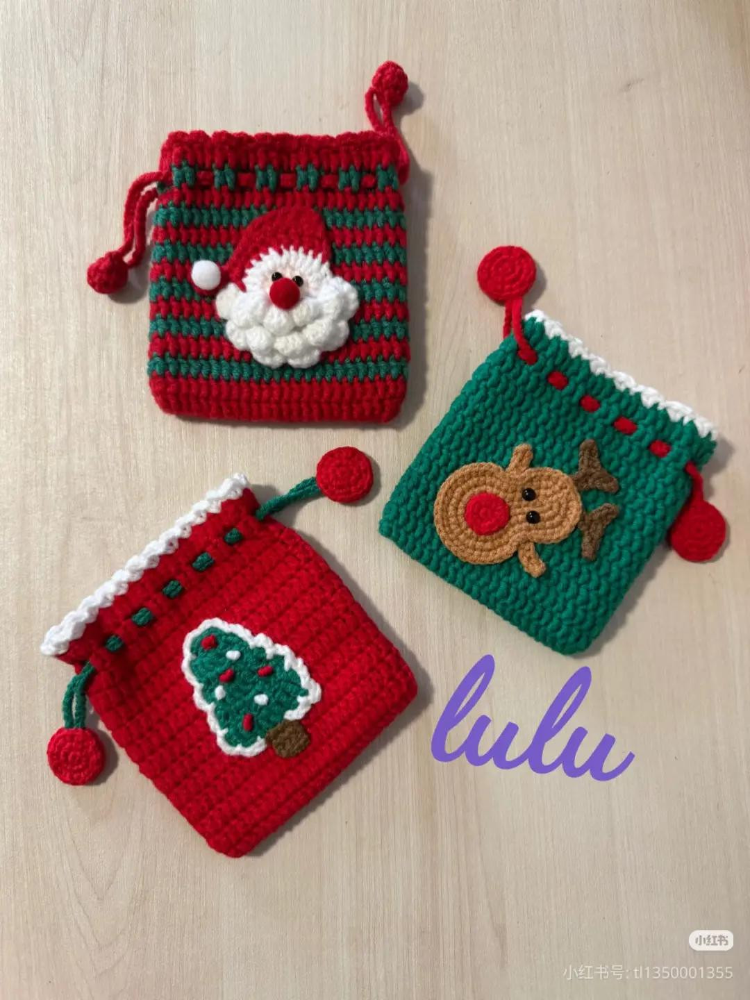 Crochet Christmas Gift Bags Pattern: Santa, Reindeer & Tree