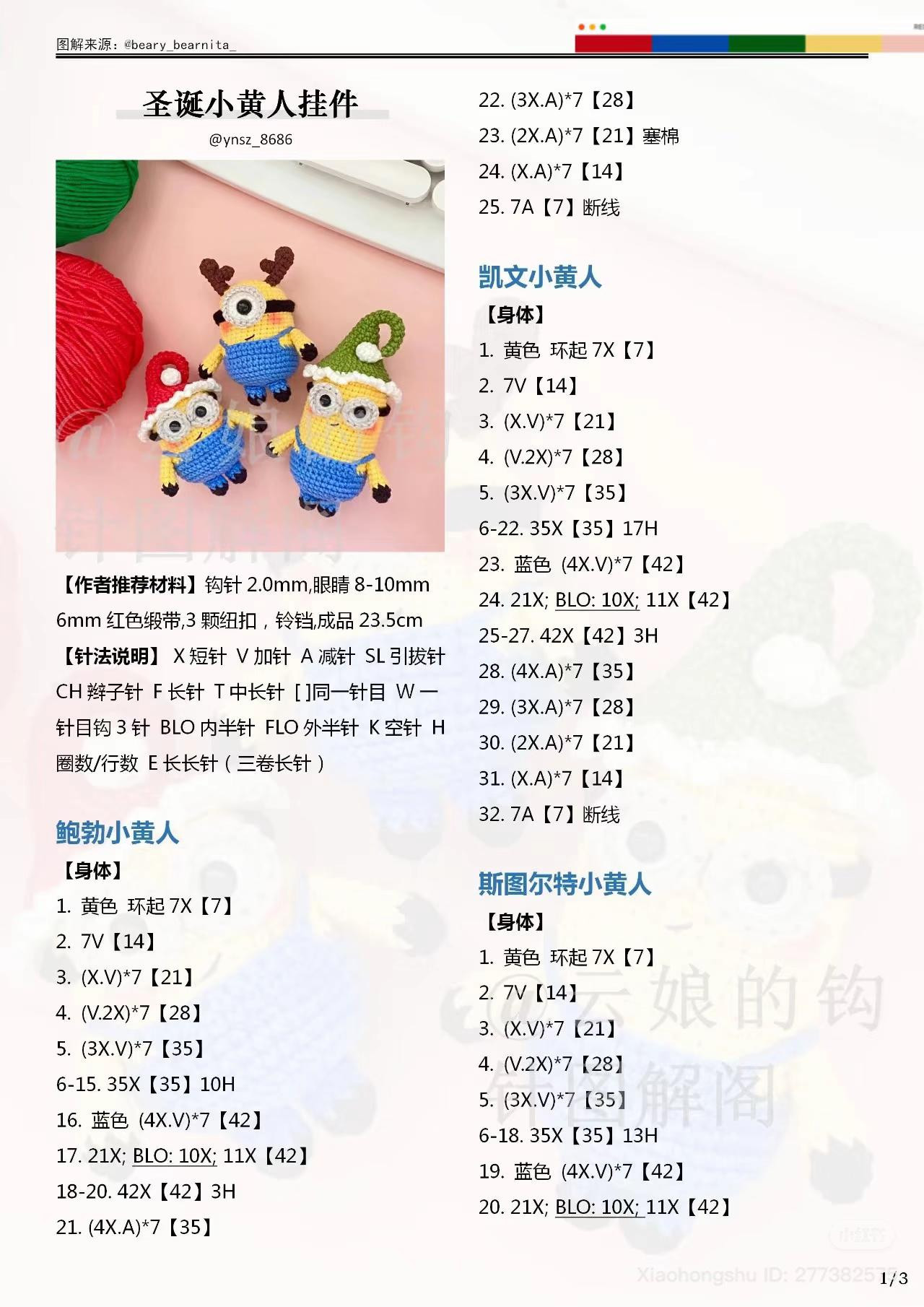 Crochet Christmas Minion Amigurumi Doll Pattern Chart