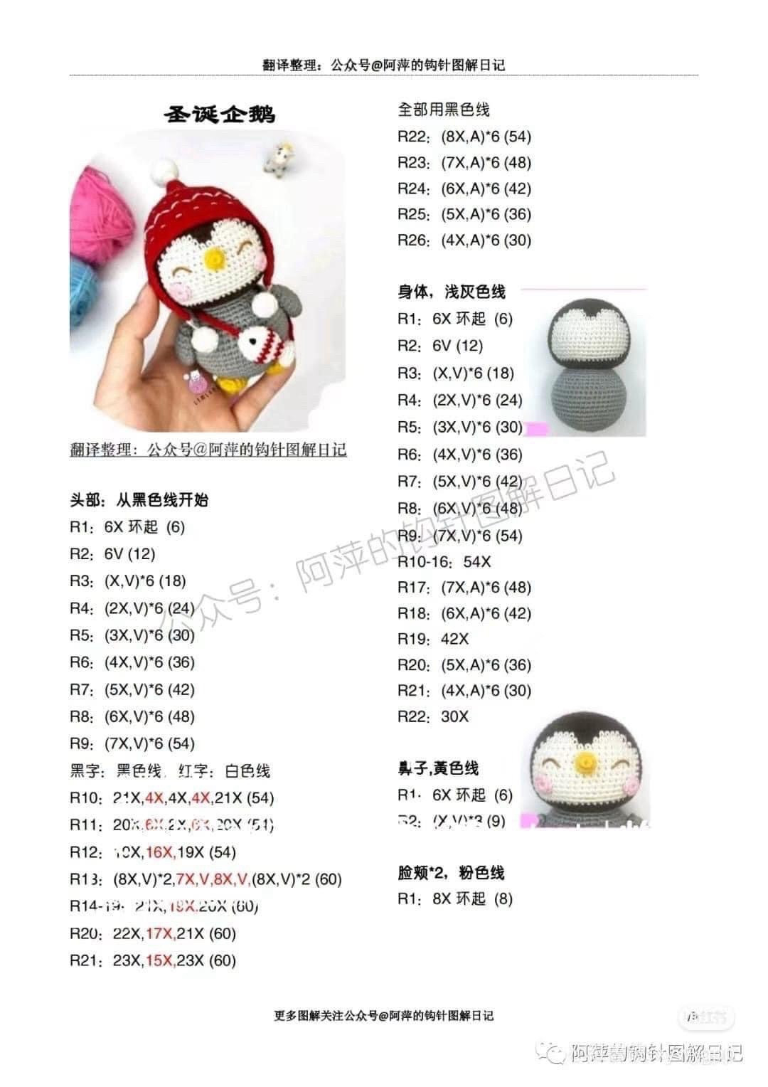 Crochet Christmas Penguin Amigurumi Pattern with Red Hat and Fish