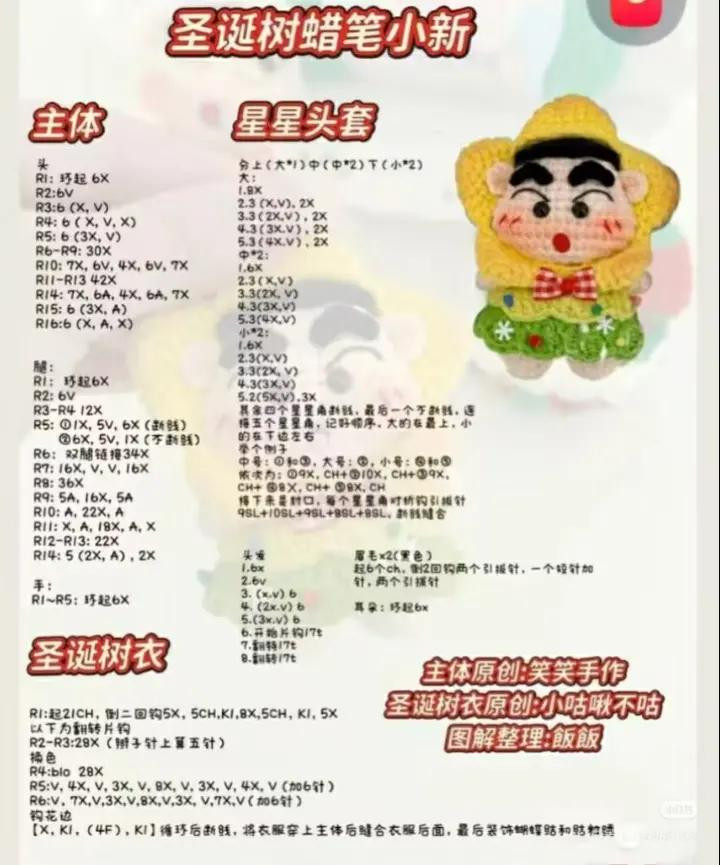 Crochet Christmas Tree Crayon Shin-chan Doll Chart