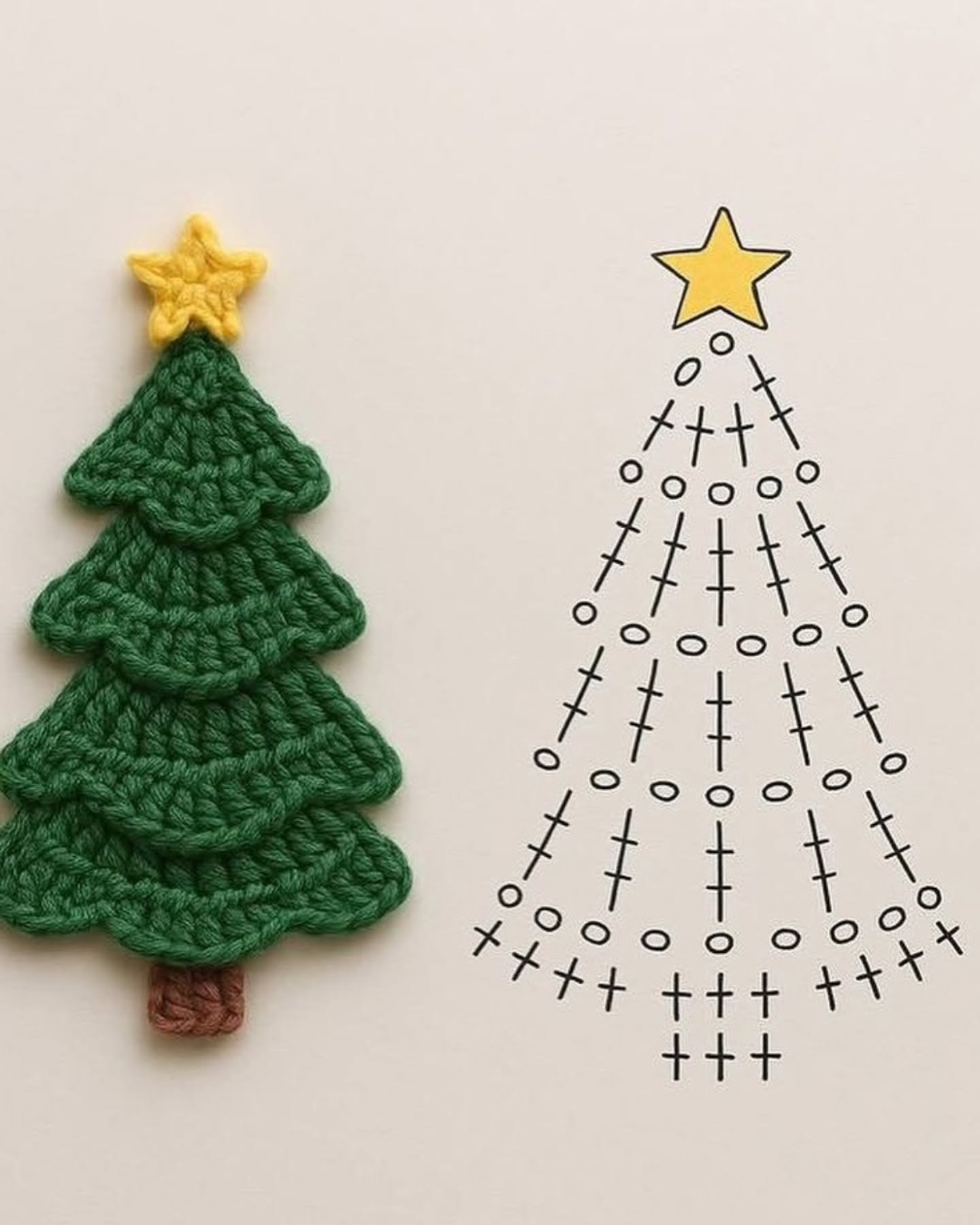 Crochet Christmas Tree Flat Chart Pattern with Colorful Beads and Yellow Star Topper