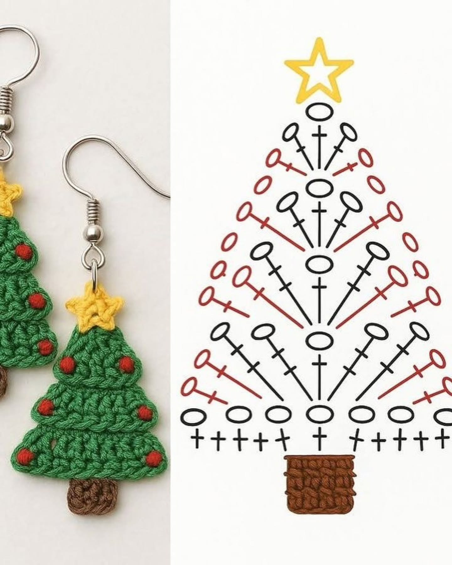 Crochet Christmas Tree Flat Chart Pattern with Colorful Beads and Yellow Star Topper
