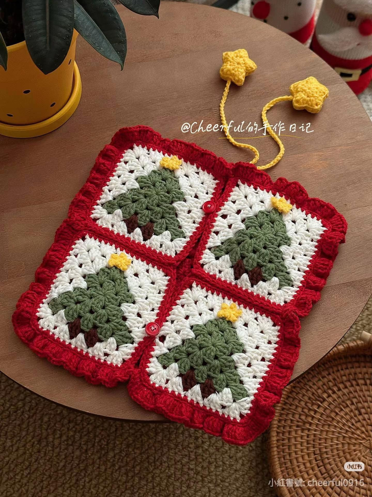 Crochet Christmas Tree Granny Square Tissue Box Cover Pattern