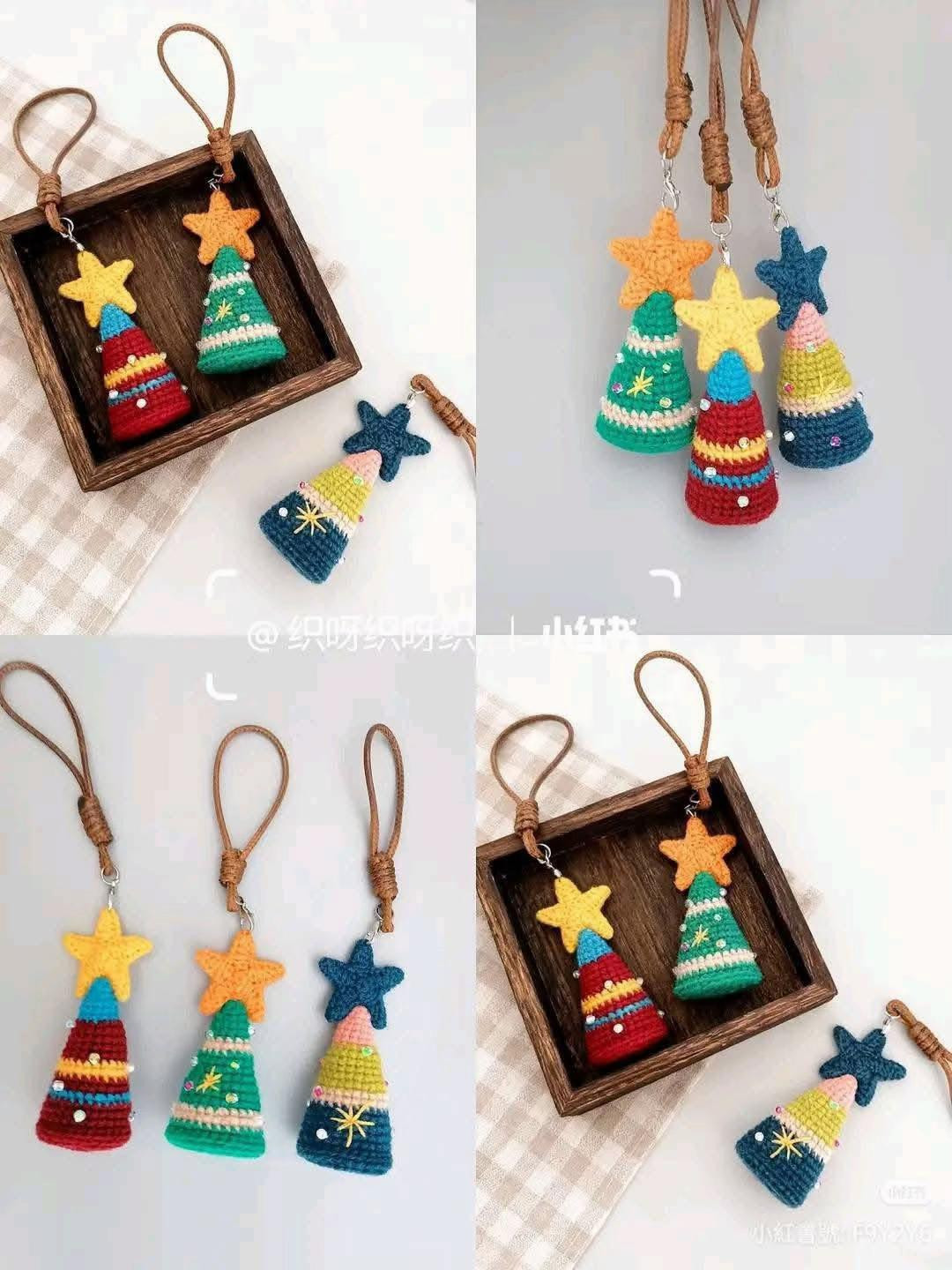 Crochet Christmas Tree Keychain Pattern with Star Topper