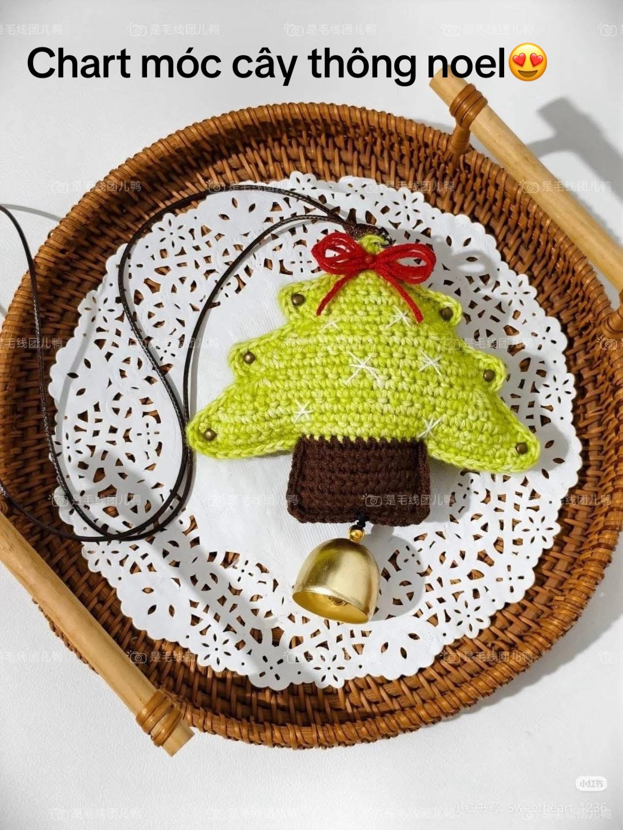 Crochet Christmas Tree Ornament Chart with Bell and Red Bow