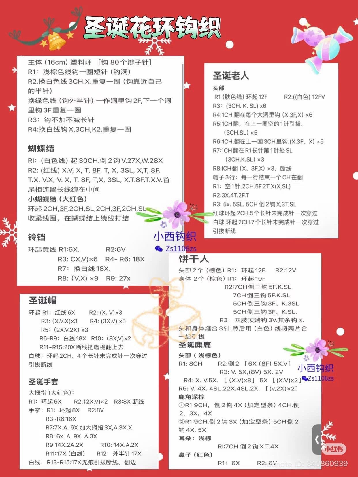 Crochet Christmas Wreath Pattern with Santa, Reindeer and Candy Cane