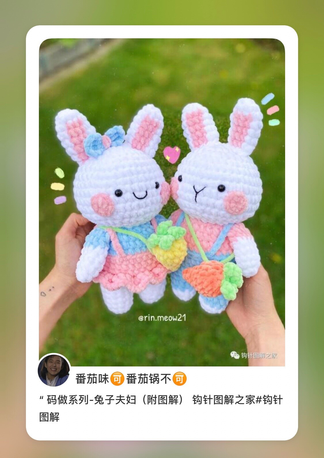 Crochet Chubby Rabbit Couple Pattern with Carrot Bag