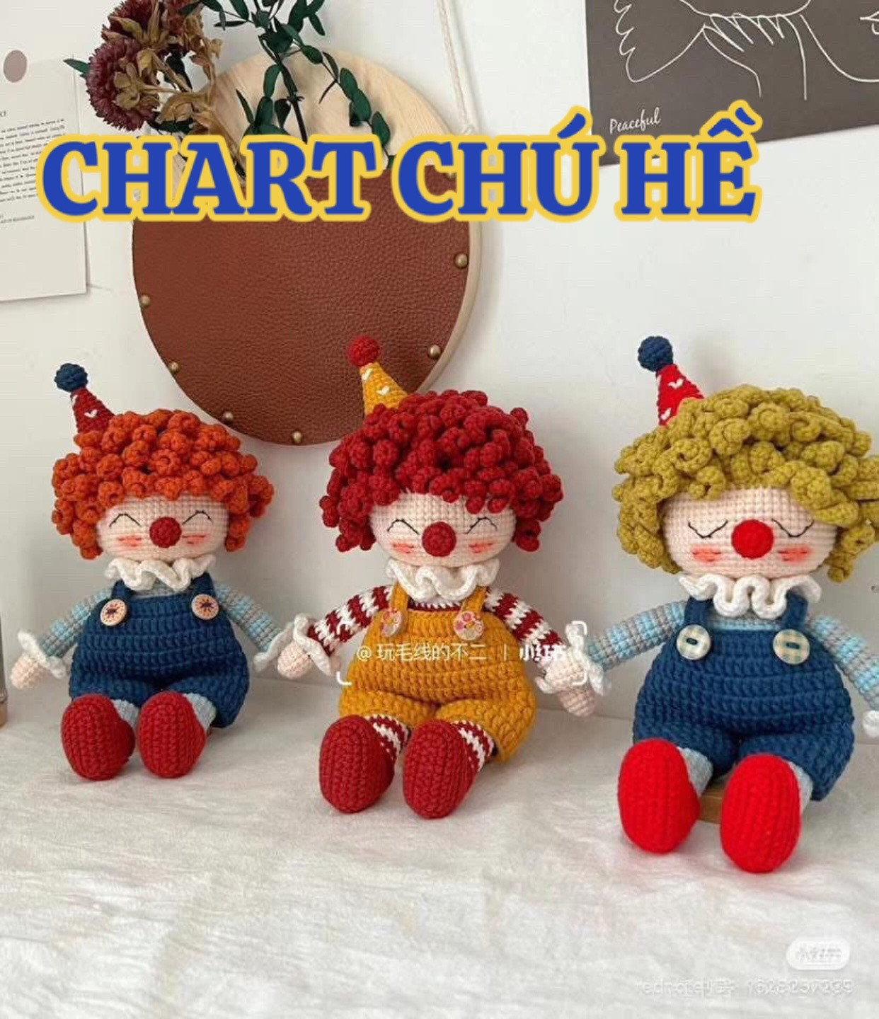 Crochet Clown Doll Chart: Cute Amigurumi Pattern with Curly Hair and Overalls