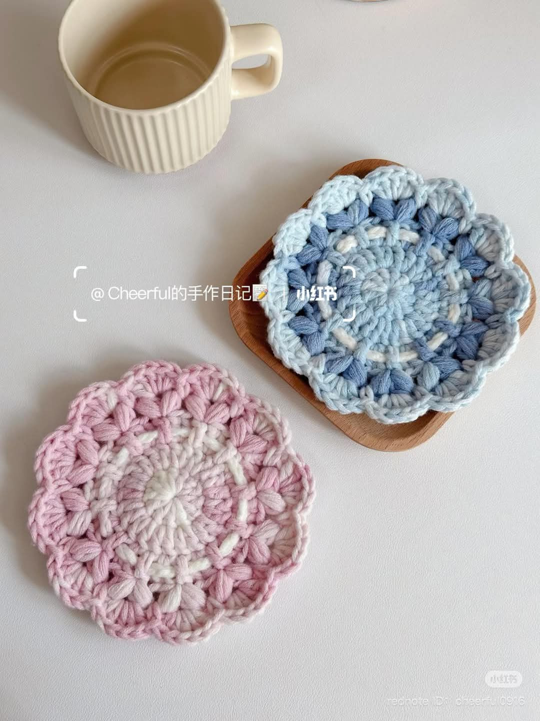 Crochet Coaster Charts: Flower and Heart Patterns with Instructions