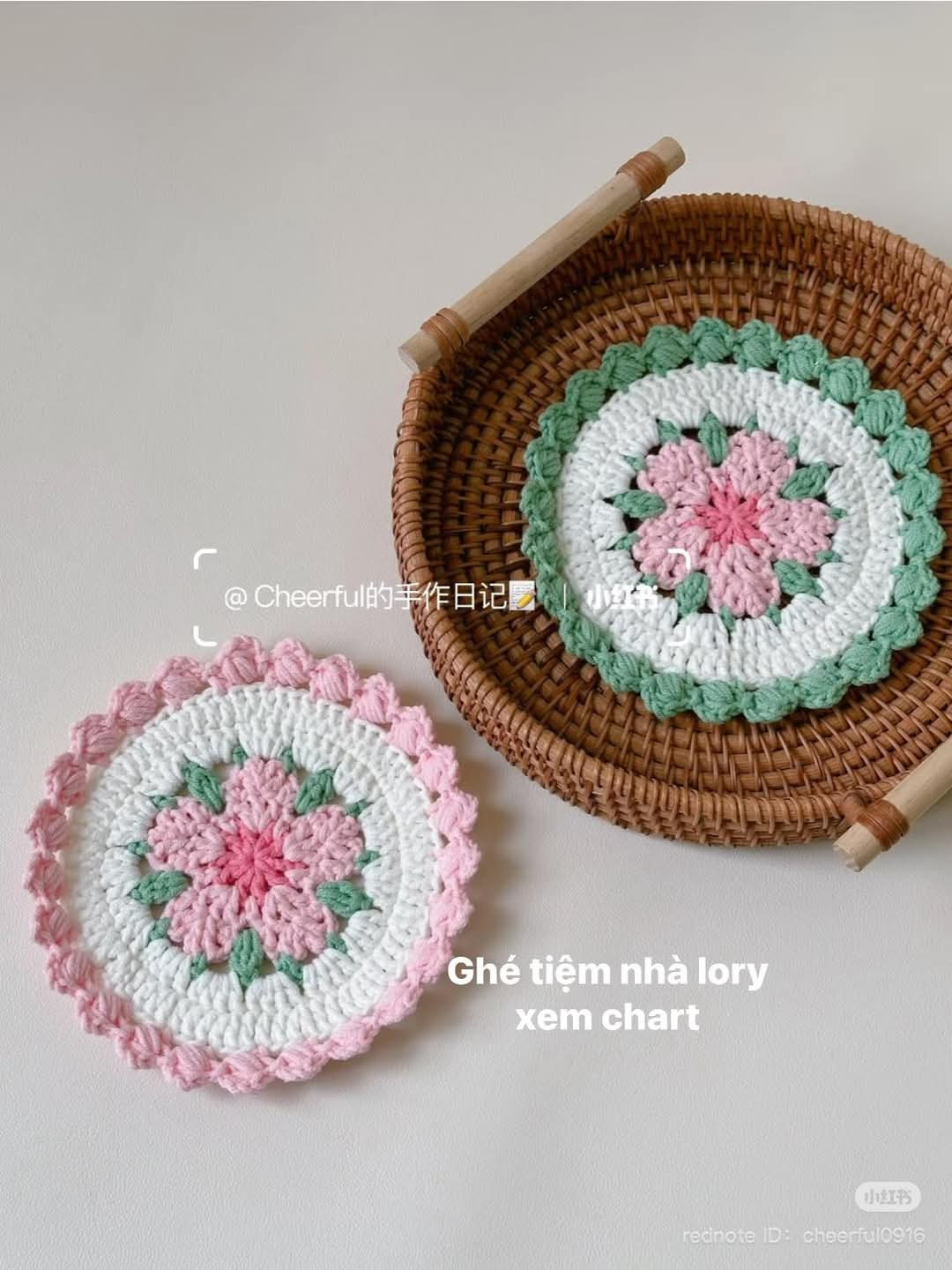 Crochet Coaster Charts: Flower and Heart Patterns with Instructions
